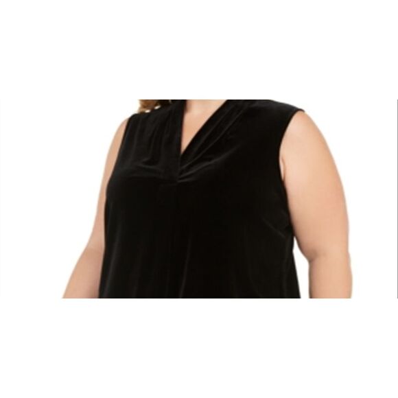 Calvin Klein Plus Size V-Neck Velvet Blouse Black Size 0X - Picture 2 of 3